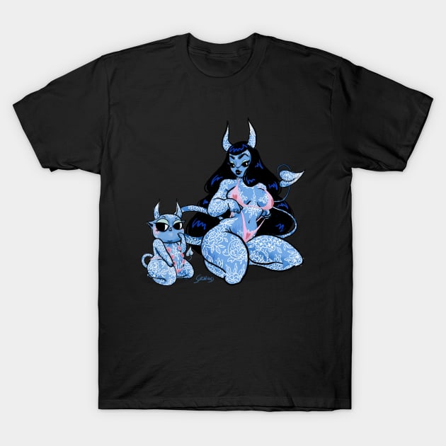 Devilish Blue T-Shirt by SaraWired